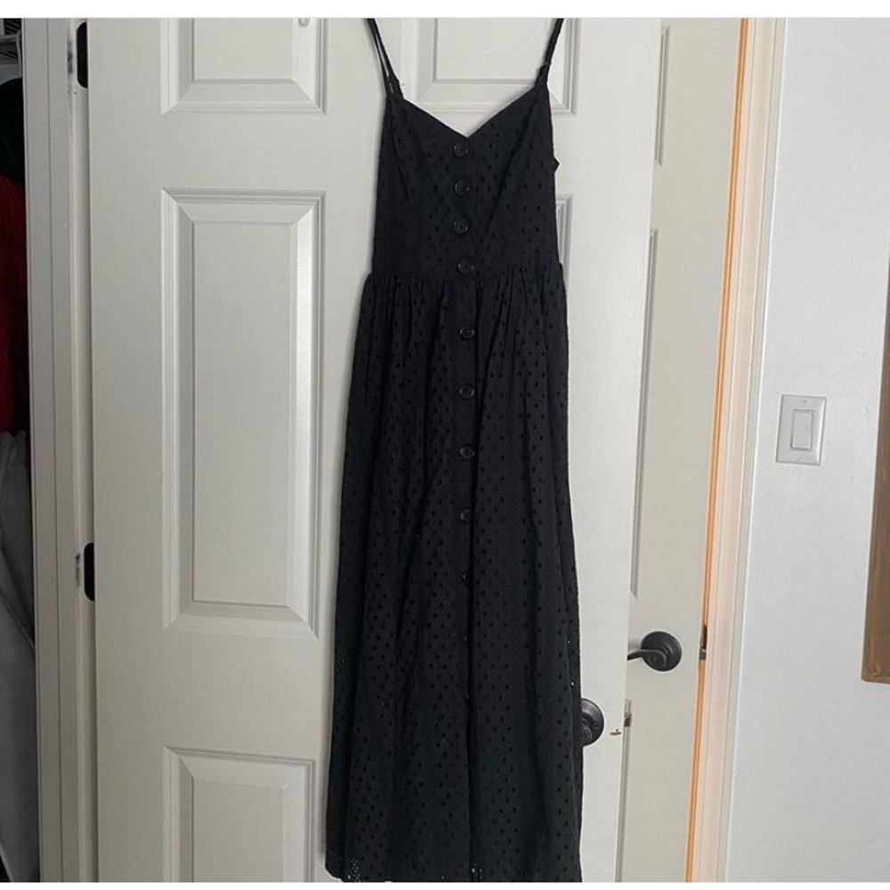 Eyelit black midi dress
